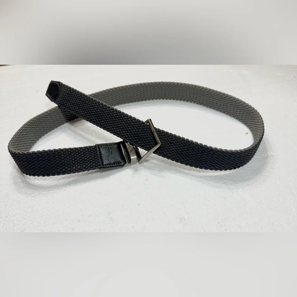 Black Grey Men Belt Stretch Comfort Genuine Leather Trim Adjustable Tomy Bahama